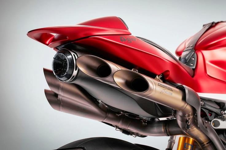 It is priced at 83,000 USD (approx Rs 80 lakh). MV Agusta Superveloce 1000 Ago exaust
